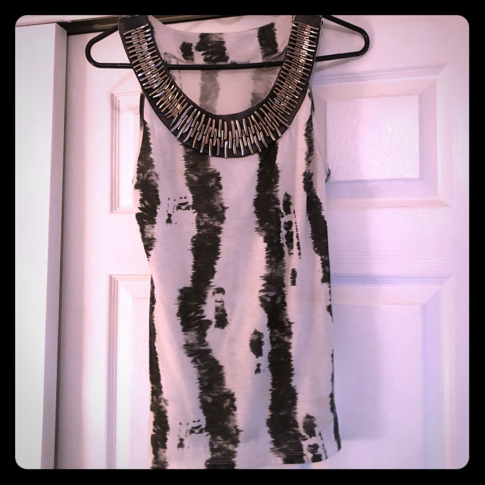 Black and white silver accent shirt